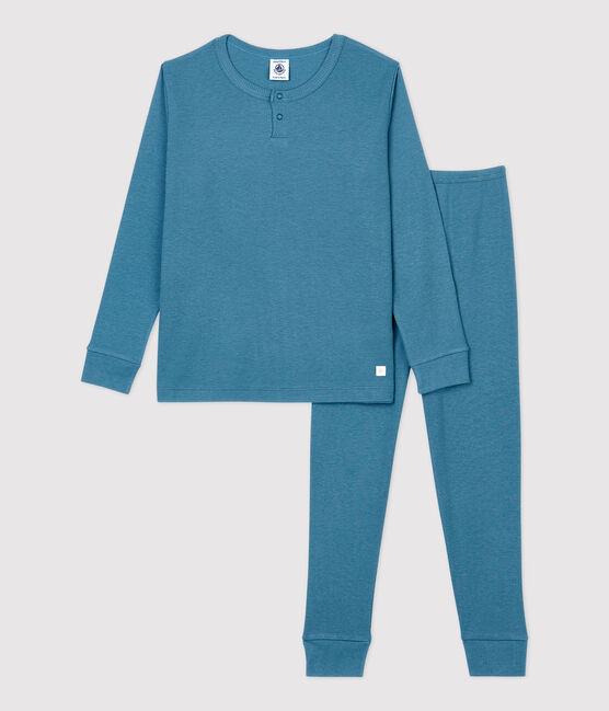 Pijama liso de niña/niño algodón y lyocell azul POLOCHON